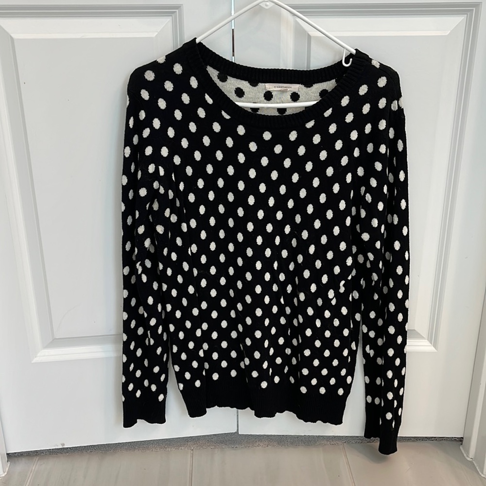 Black and white polka dot long-sleeve sweater
